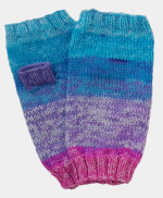 Soft Hand-Knit Blue/Pink/Purple Fingerless Mittens (Hydrangea) - M/L