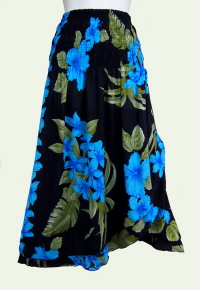 Black Strapless Shirred Skirt with Hibiscus and Orchid Flowers