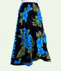 Black Shirred Dress/Skirt with Hibiscus and Orchid Flowers