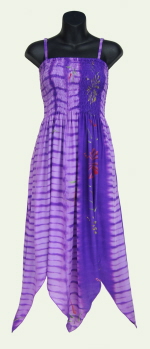 Purple Stripes & Flowers Tie-Dye Fairy Sun Dress with Handkerchief Hem