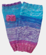 Soft Hand-Knit Blue/Pink/Purple Fingerless Mittens (Hydrangea) - M/L