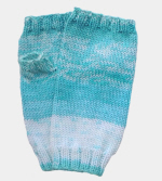 Soft Hand-Knit Blue/White Fingerless Mittens (Spring Water) - M/L