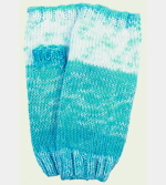 Soft Hand-Knit Blue/White Fingerless Mittens (Spring Water) - S/M
