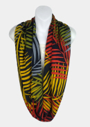 Palm Leaves Infinity Scarf - Yellow-Olive-Red-Grey