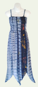 Blue Stripes & Flowers Tie-Dye Fairy Sun Dress with Handkerchief Hem