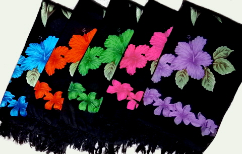 Orchid and Hibiscus on Black Sarong Colors