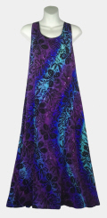 Turquoise=Purple Flowers Long Batik Tank-Style Sun Dress with Cat Patterns