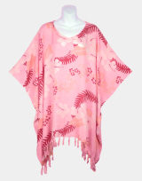 Hawaii Print Poncho Top with Fringe - Light Pink