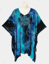Embroidered Tie-Dye Poncho Top with Sequins - Black-Turquoise