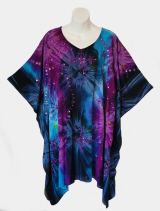 Embroidered Tie-Dye Poncho Top with Sequins - Black-Blue-Purple