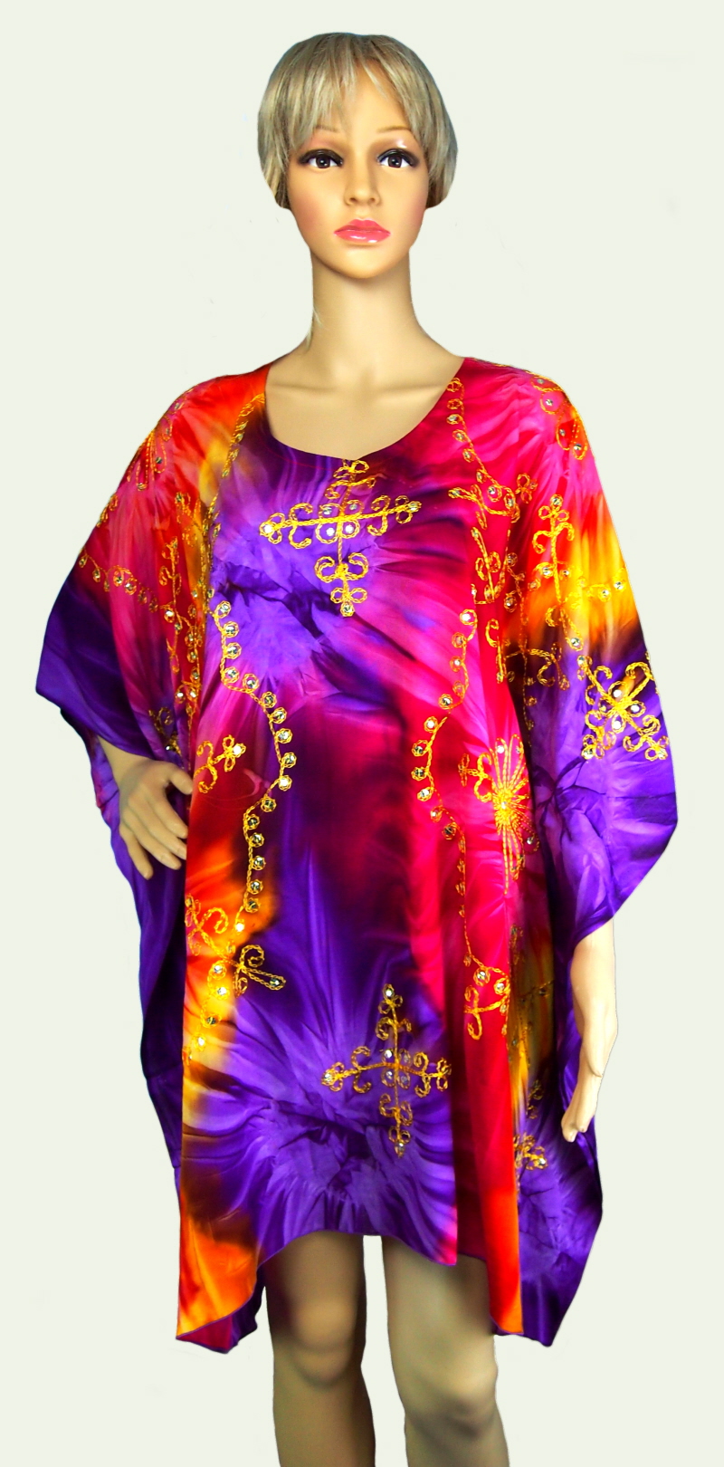 SarongsEtc.com - Embroidered Tie-Dye Poncho Top with Sequins