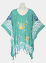 Cameo Tie-Dye Poncho Top with Fringe - Turquoise