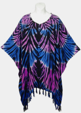 Radial Tie-Dye Poncho Top with Fringe - Blue-Purple