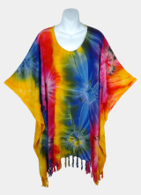 Star-Burst Tie-Dye Poncho Top with Fringe - Rainbow
