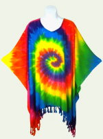 Spiral Tie-Dye Poncho Top with Fringe - Rainbow