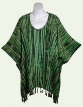 Streaky Tie-Dye Poncho Top with Fringe - Green