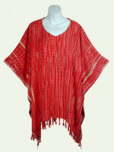 Streaky Tie-Dye Poncho Top with Fringe - Red