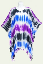 Stripes Tie-Dye Poncho Top with Fringe - Blue-Purple-Black