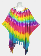 Big Spiral Tie-Dye Poncho Top with Fringe - Rainbow
