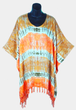Stripes Tie-Dye Poncho Top with Fringe - Earthy